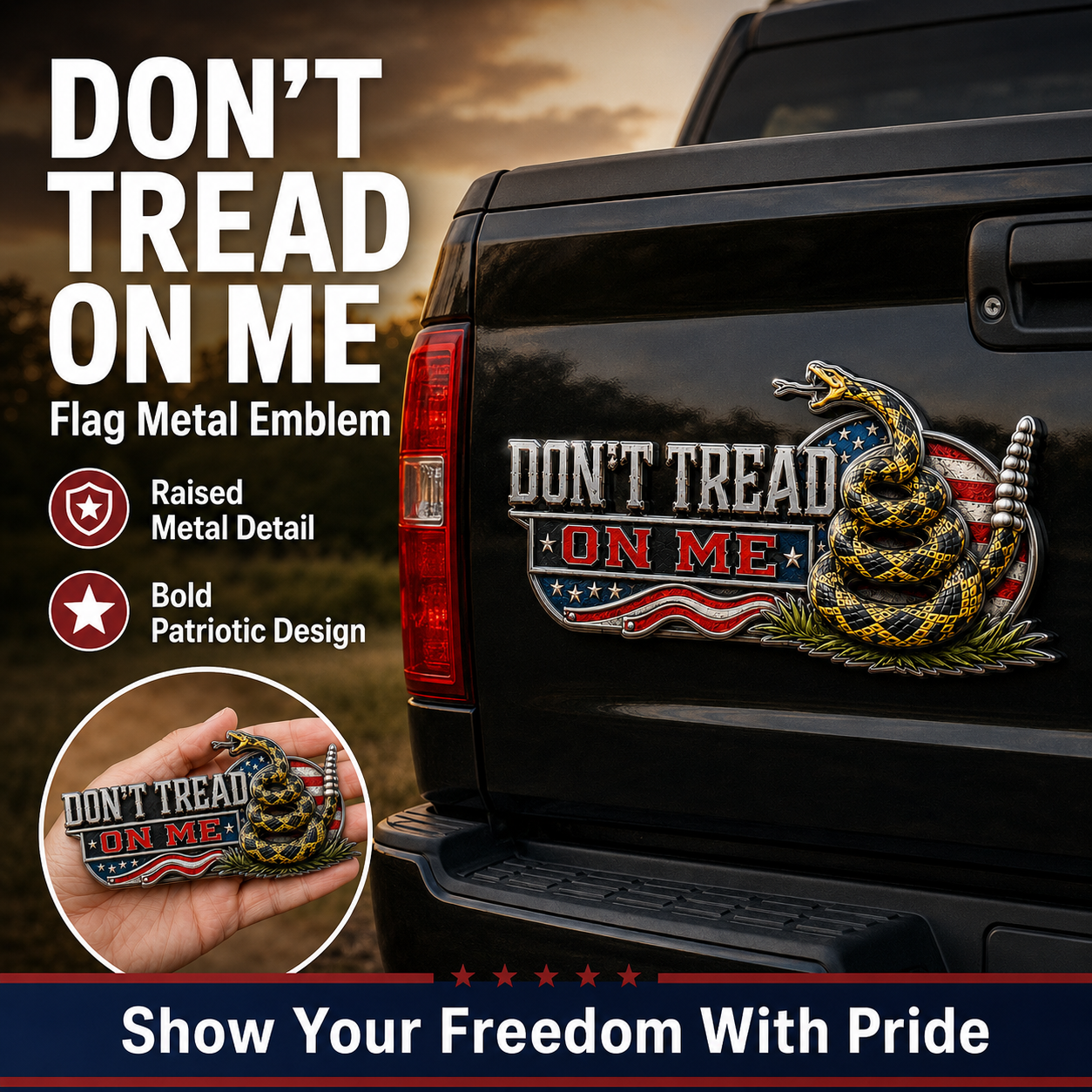 🐍 DON’T TREAD ON ME Gadsden Rattlesnake Car Emblem