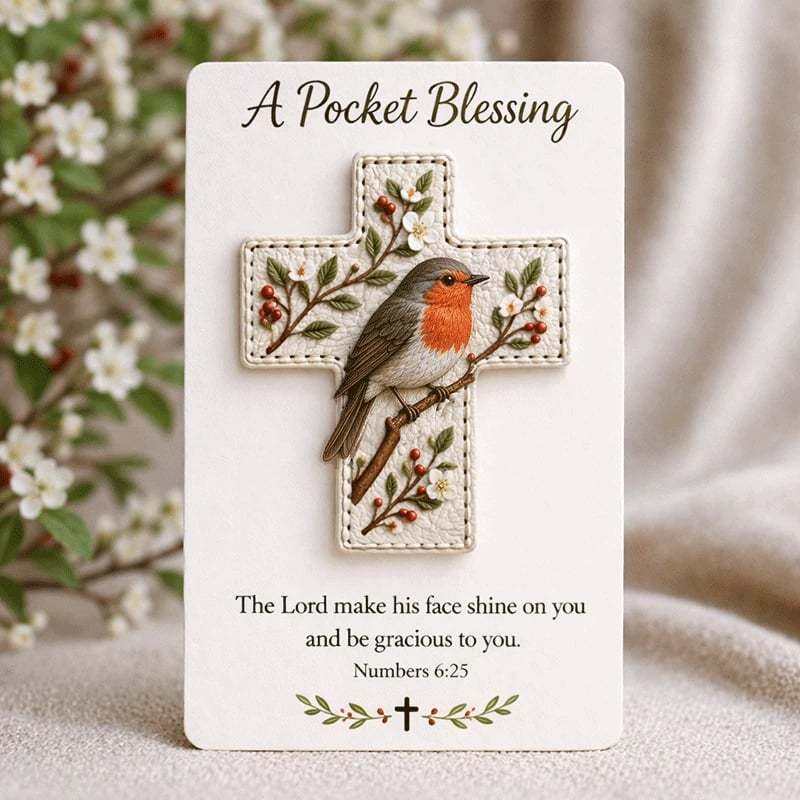 🙏🕊️ Handmade Bird Pocket Cross - Genuine Leather Portable Blessing, Includes Scripture Card 💕