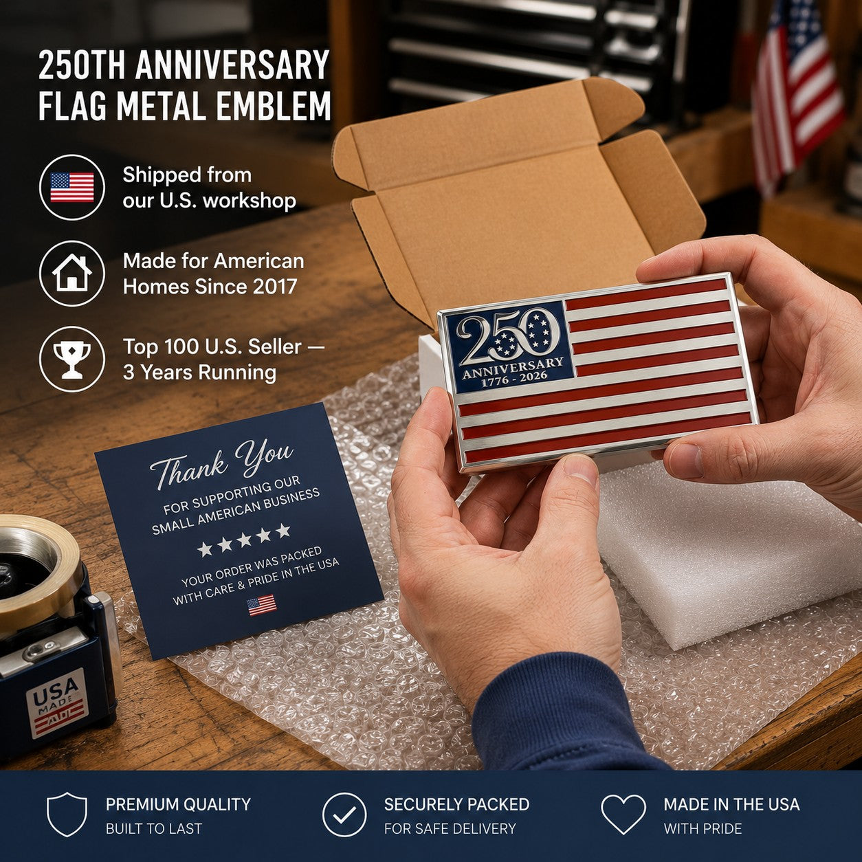 🔥250th Anniversary Metal Flag Emblem🔥