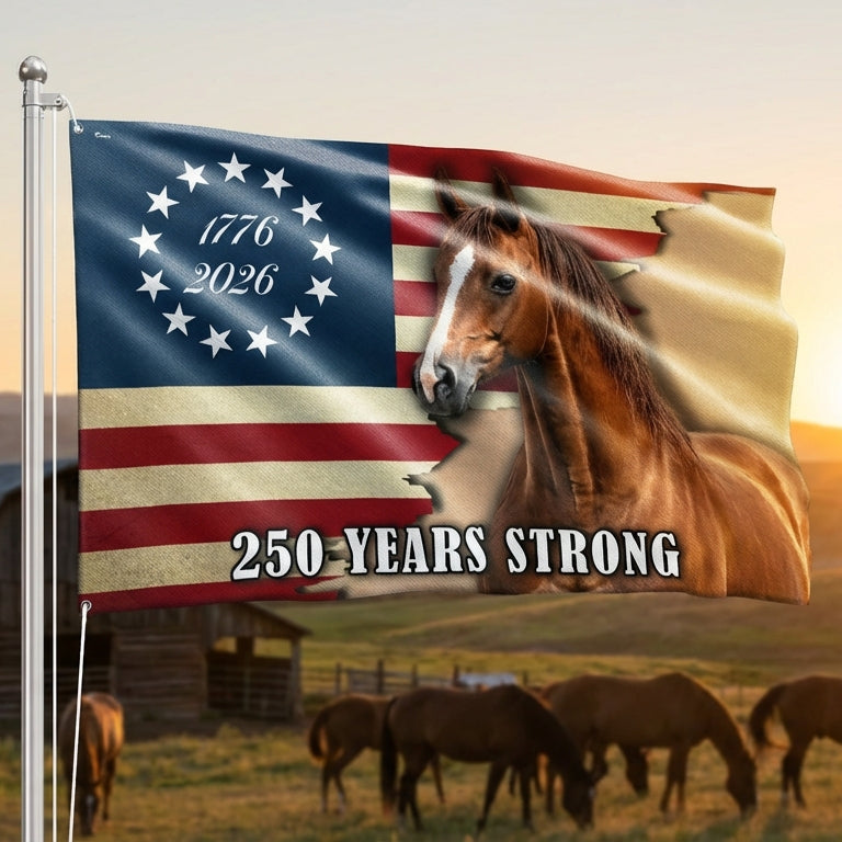 250 Years Strong Horse American Grommet Flag for Farm Patriotic Decor 3-Day Shipping