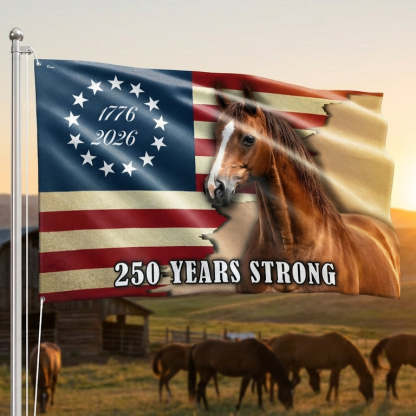 250 Years Strong Horse American Grommet Flag for Farm Patriotic Decor 3-Day Shipping