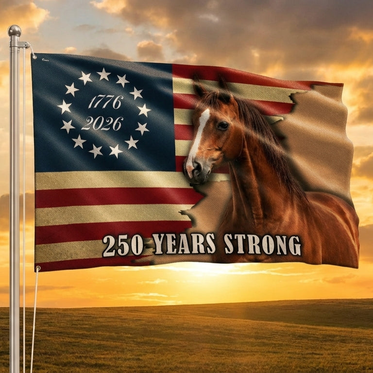 250 Years Strong Horse American Grommet Flag for Farm Patriotic Decor 3-Day Shipping