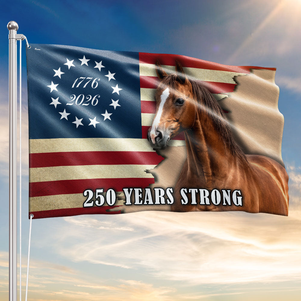 250 Years Strong Horse American Grommet Flag for Farm Patriotic Decor 3-Day Shipping