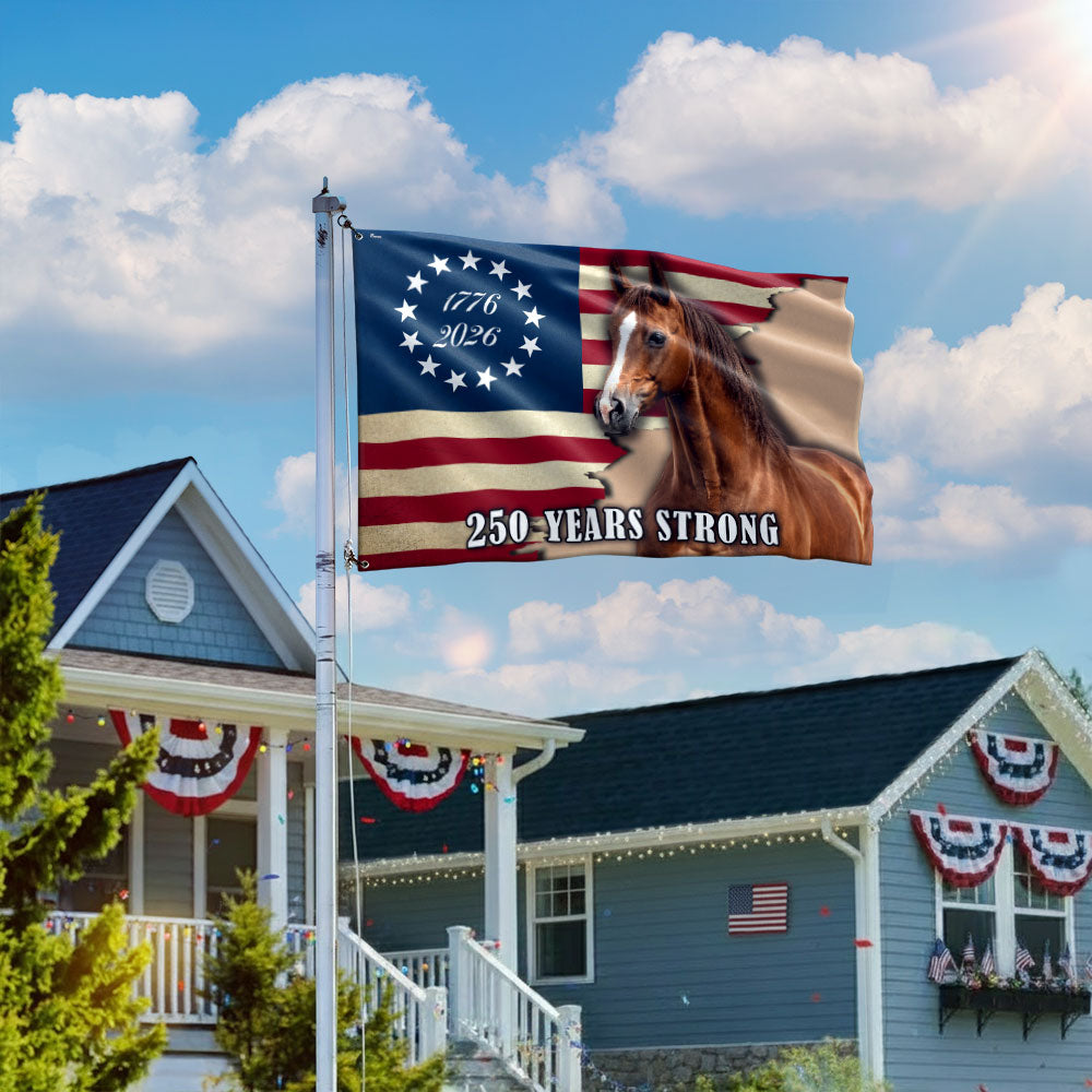250 Years Strong Horse American Grommet Flag for Farm Patriotic Decor 3-Day Shipping