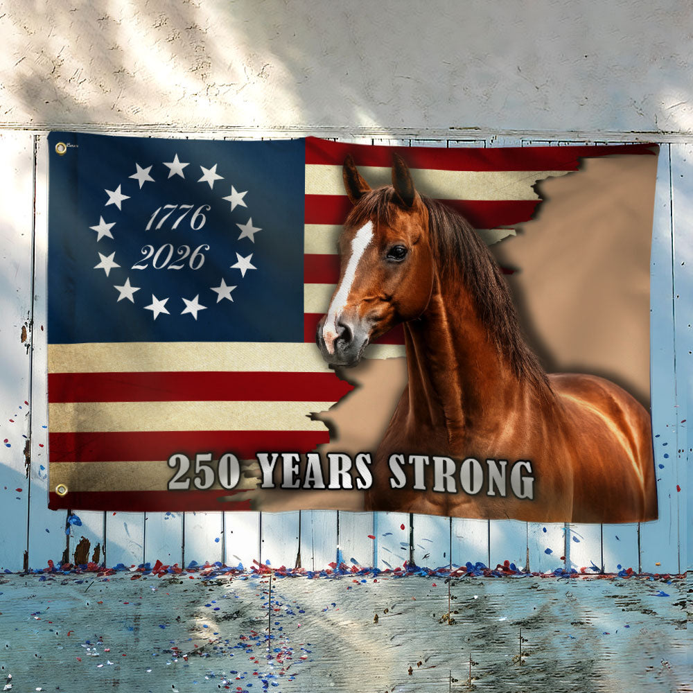 250 Years Strong Horse American Grommet Flag for Farm Patriotic Decor 3-Day Shipping