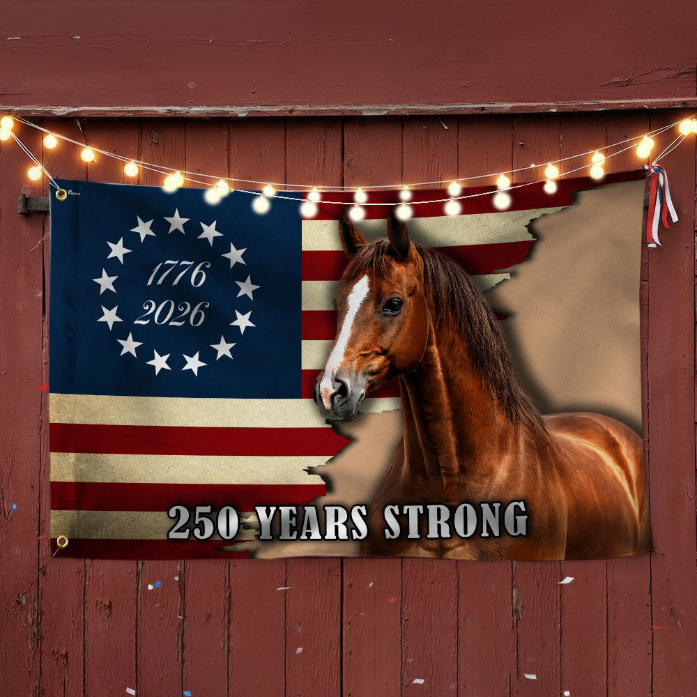 250 Years Strong Horse American Grommet Flag for Farm Patriotic Decor 3-Day Shipping