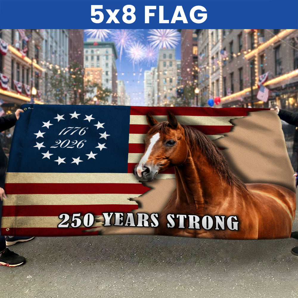 250 Years Strong Horse American Grommet Flag for Farm Patriotic Decor 3-Day Shipping