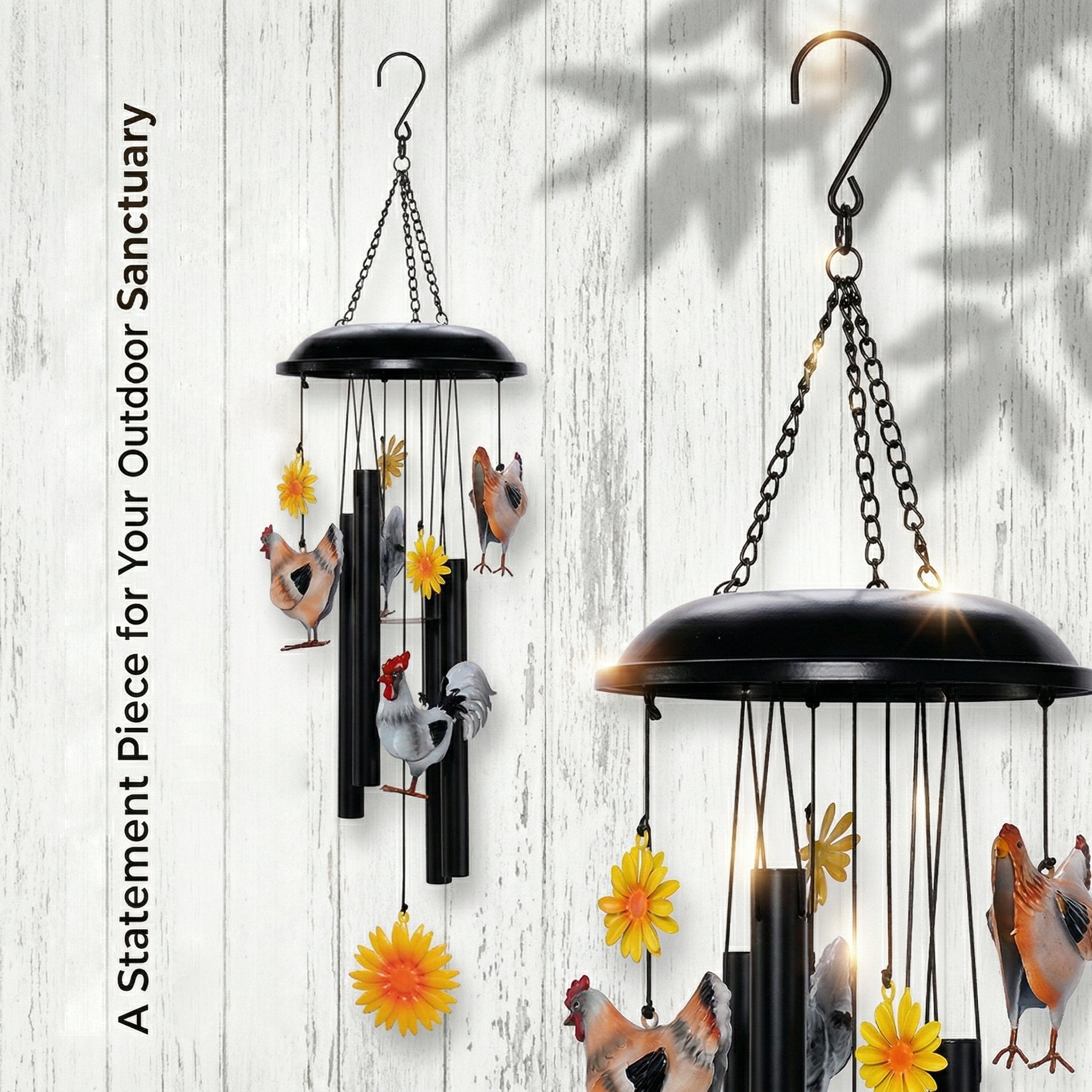 🌻Vintage Metal Chicken Wind Chime with Sunflower🐔