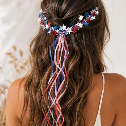Sparkling Americana Star Crown with Flowing Ribbons ✨ | Patriotic Hair Accessory