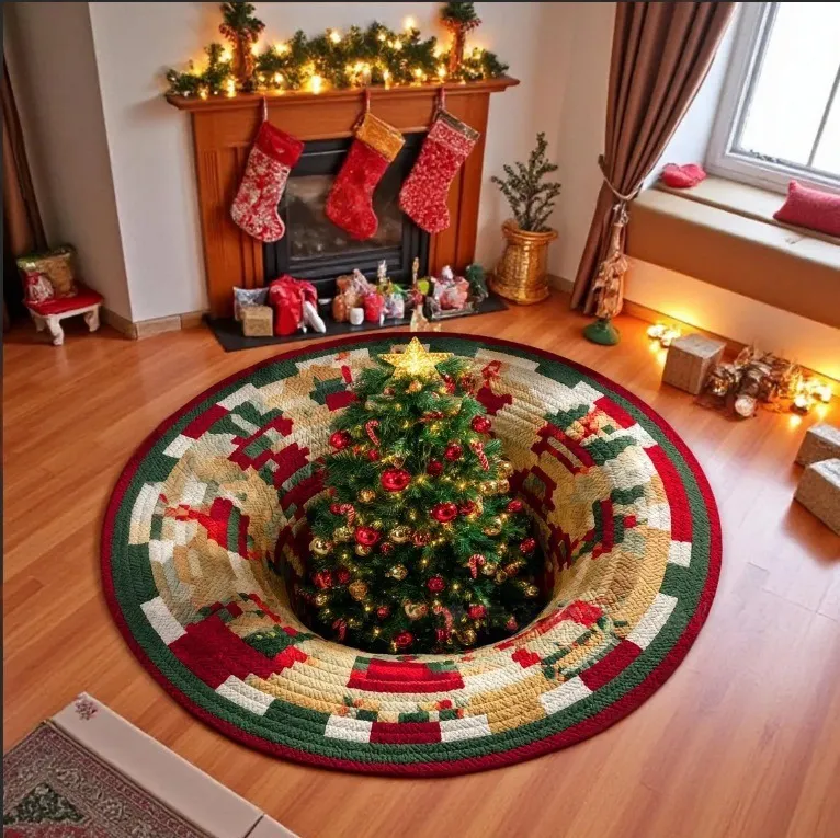 🎄3D-Weihnachtswichtel-Teppich mit optischer Täuschung | Lustige, festliche Must-have-Wohndeko⭐🏠🎁