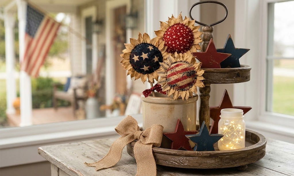 Primitive Americana Sunflower Picks Set of 3