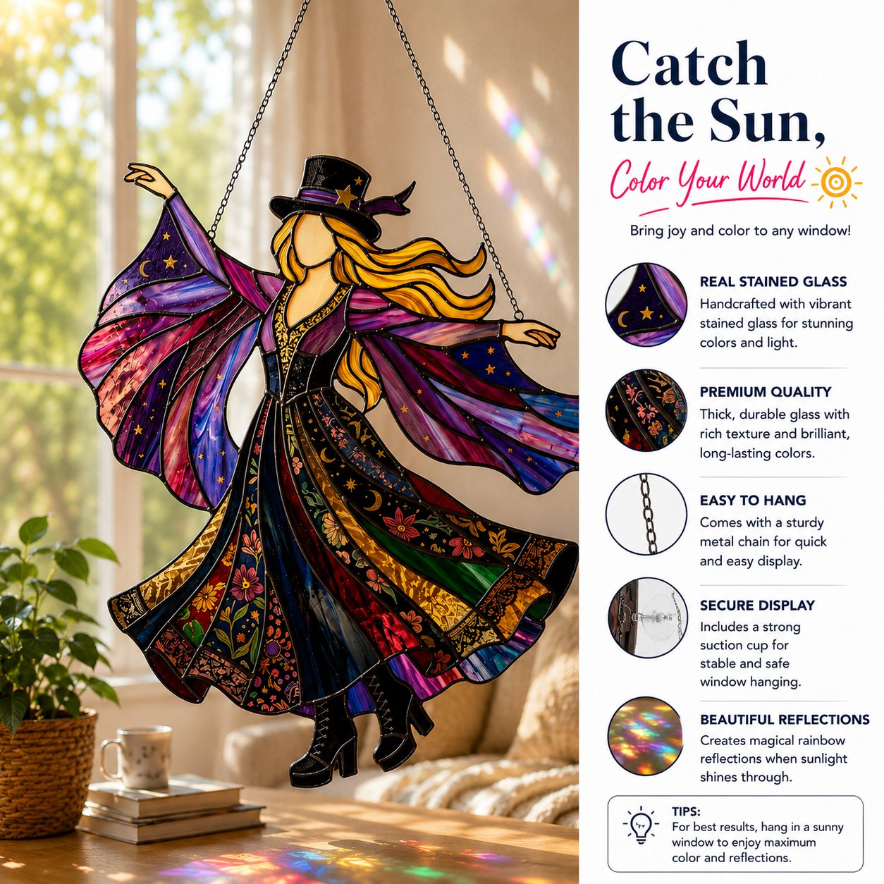 💥 LAST DAY 60% OFF - 💃 Rock Goddess Stevie 🤘 Handmade Stained Glass Spinning Suncatcher