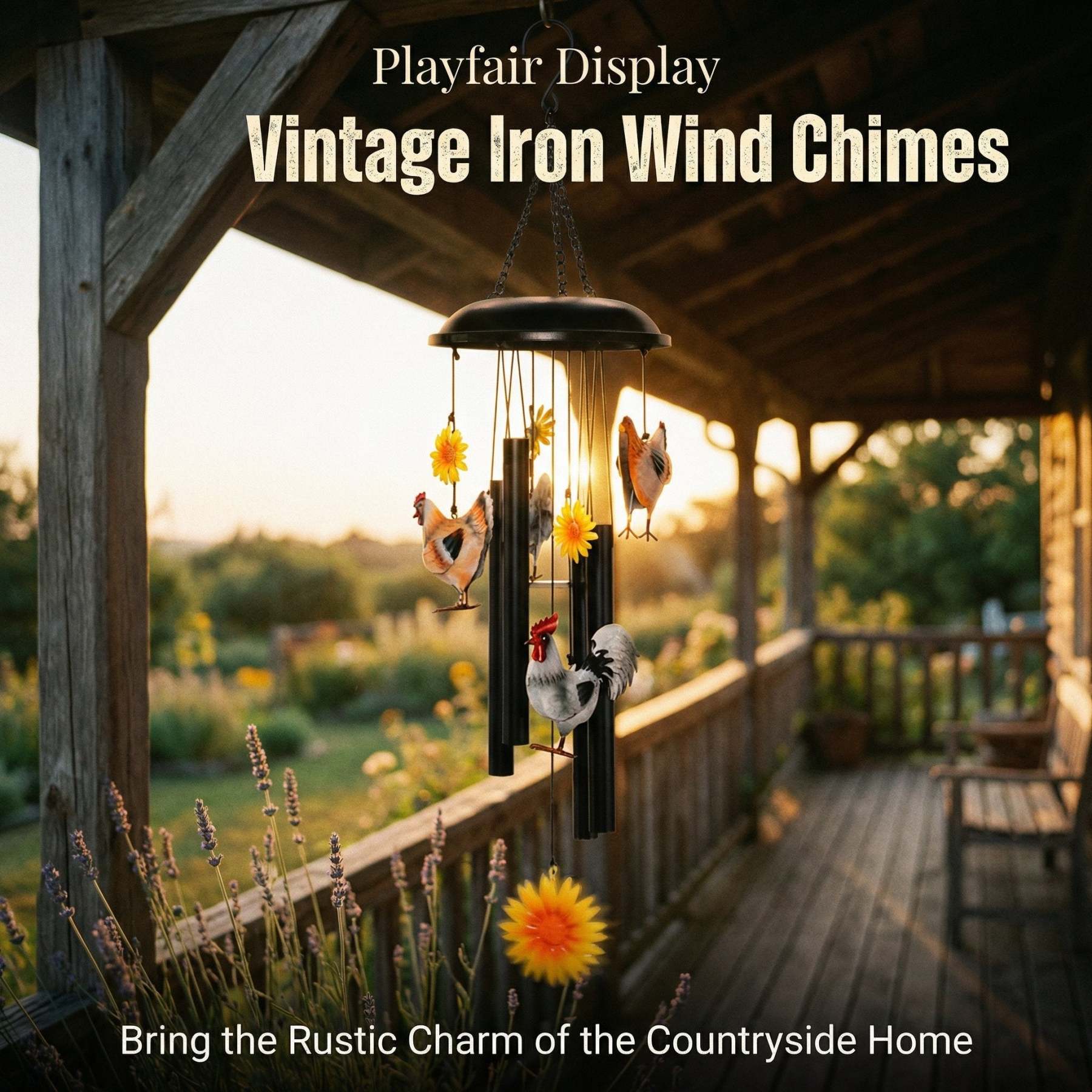 🌻Vintage Metal Chicken Wind Chime with Sunflower🐔