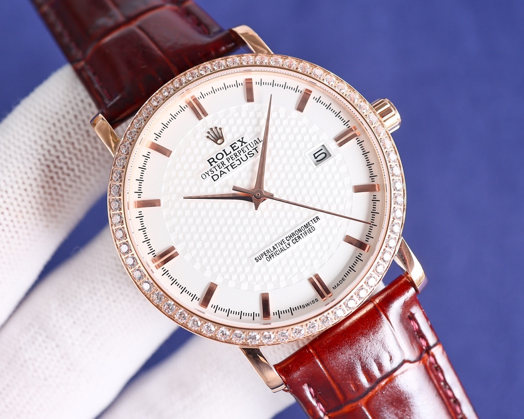 Rolex Wristwatch Cowhide Band Sapphire Glass-Luxeon