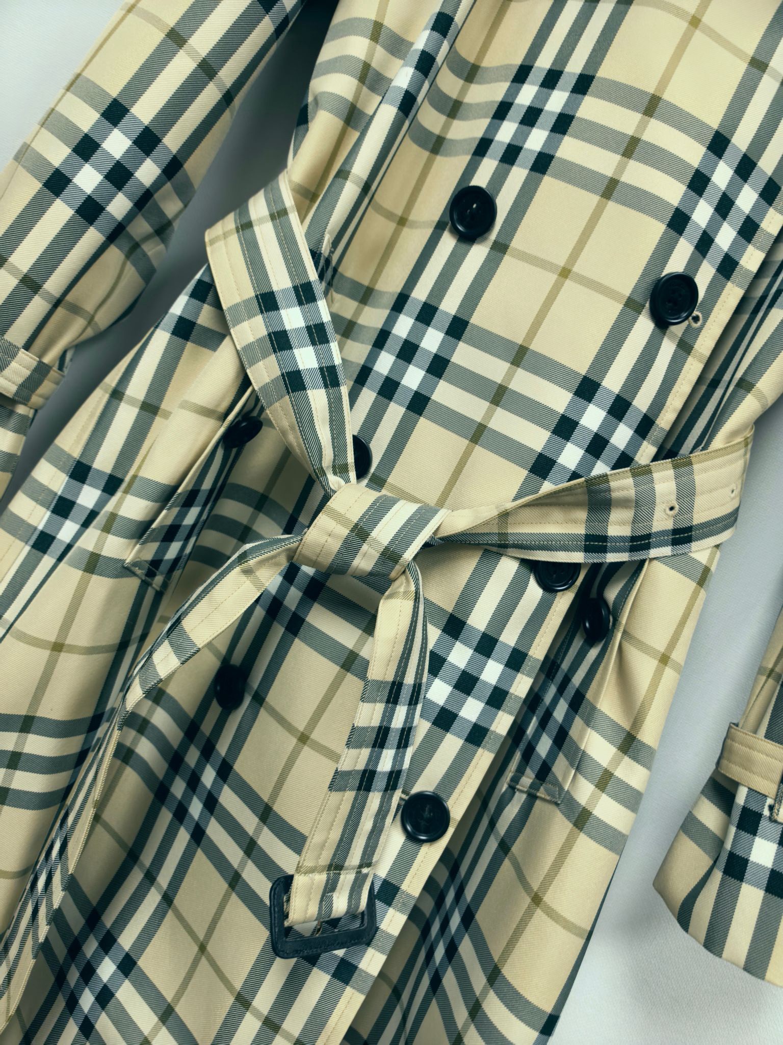 Long plaid trench coat