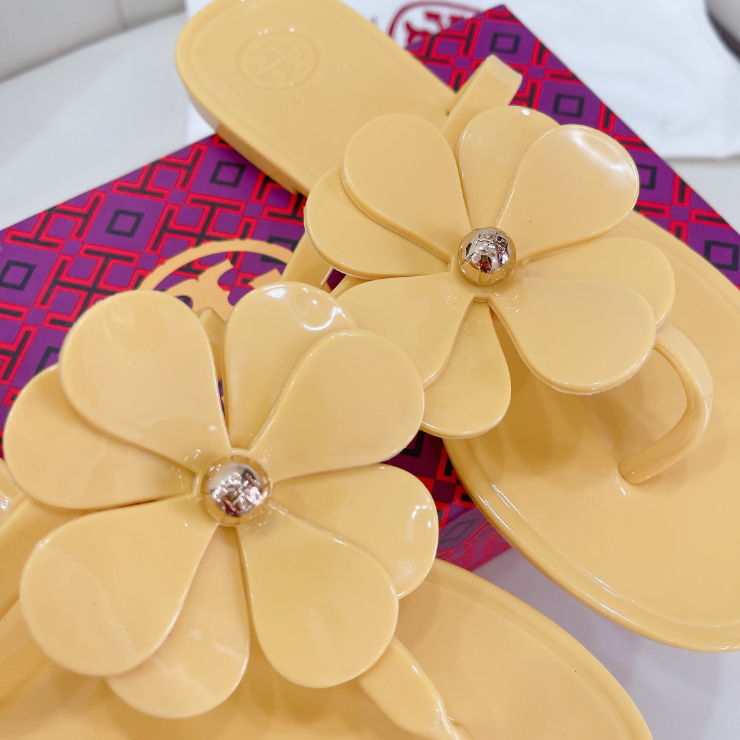 Tory Burch PVC summer new flower decoration slippers flop flips-Luxeon