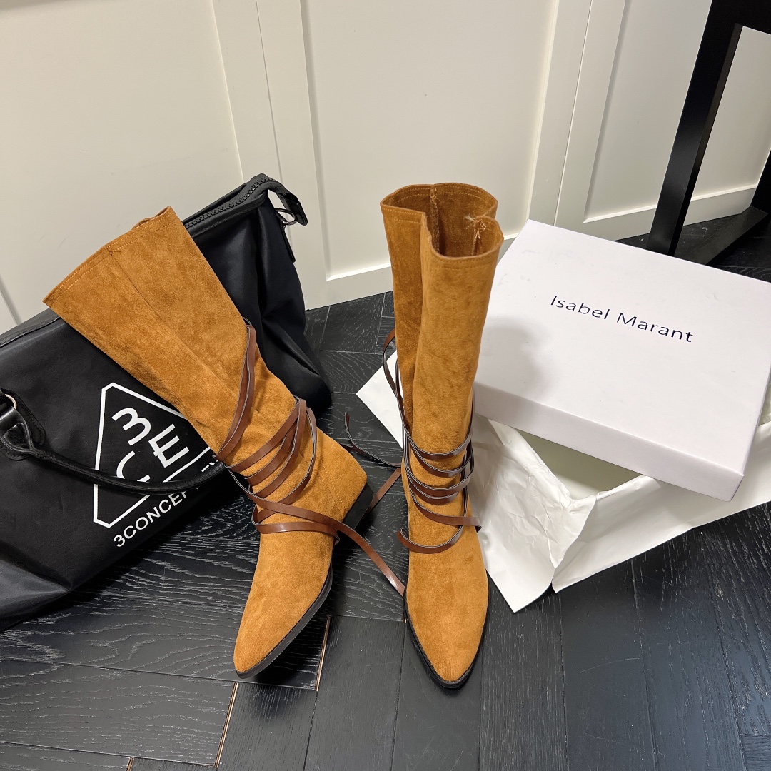 Isabel Marant strips style high knee boots-Luxeon