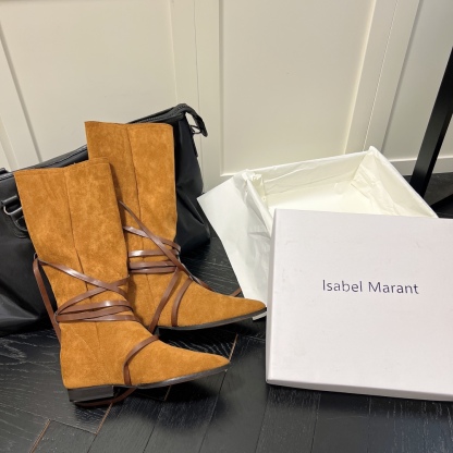 Isabel Marant strips style high knee boots-Luxeon
