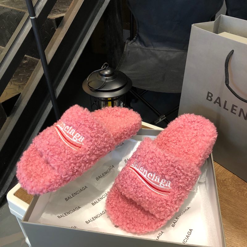 B style new women fur slippers with logo upper-Luxeon