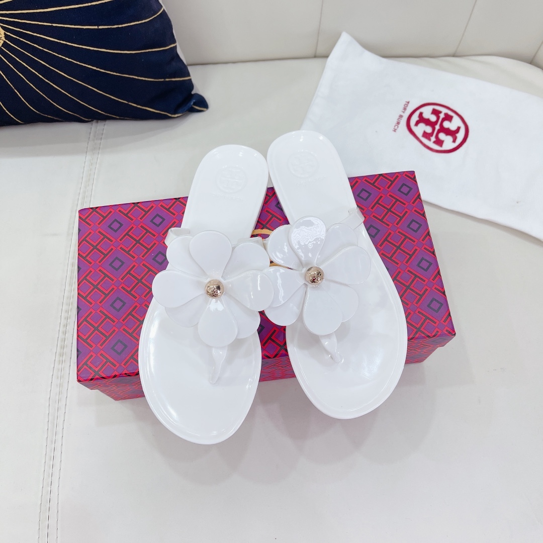 Tory Burch PVC summer new flower decoration slippers flop flips-Luxeon