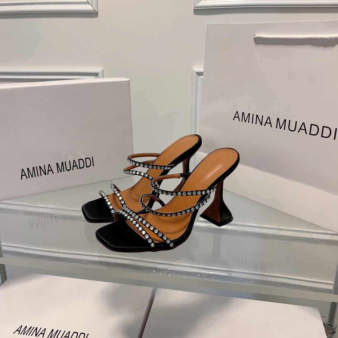 amina muaddi Stitched Heeled Sandals-Luxeon