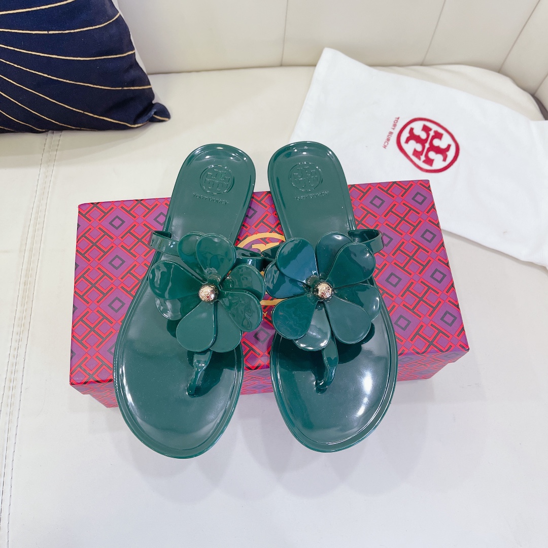 Tory Burch PVC summer new flower decoration slippers flop flips-Luxeon