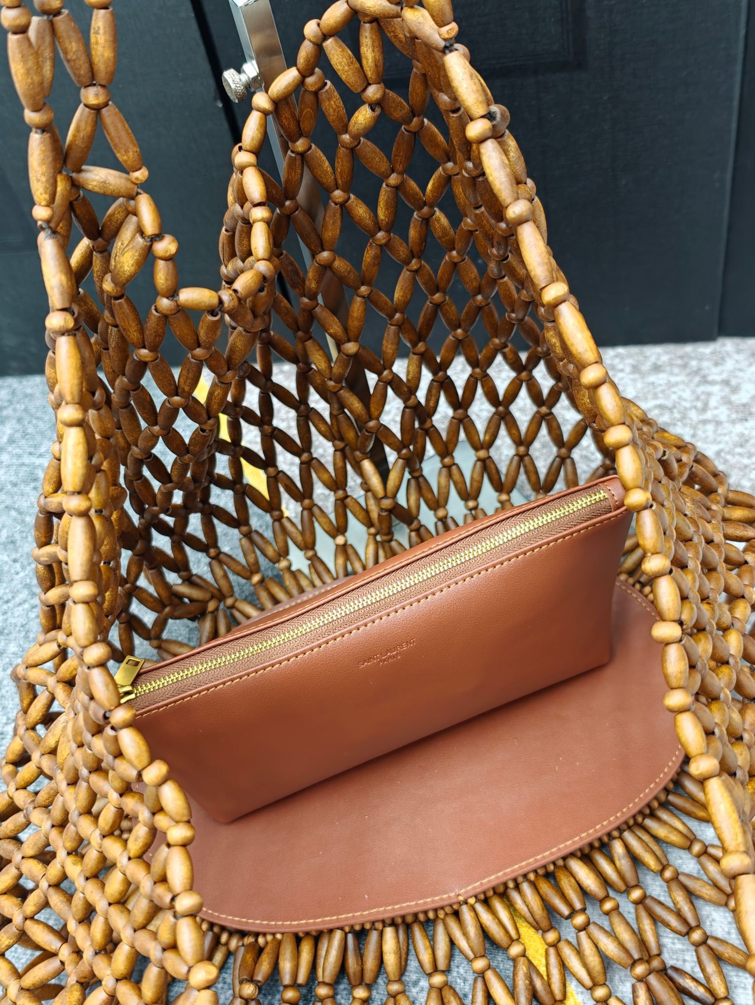 Beaded woven tote bag