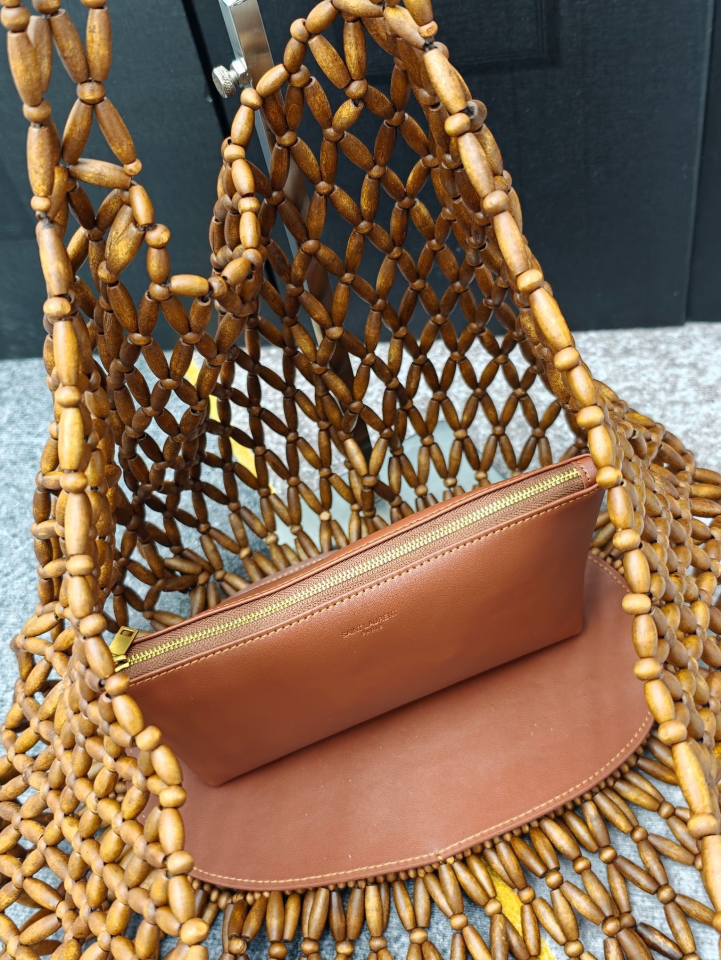 Beaded woven tote bag
