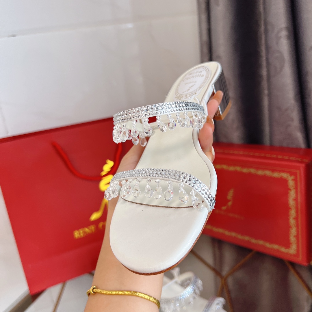 RC women chucky heel rhinestone sandals-Luxeon