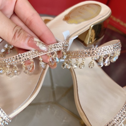 RC women chucky heel rhinestone sandals-Luxeon