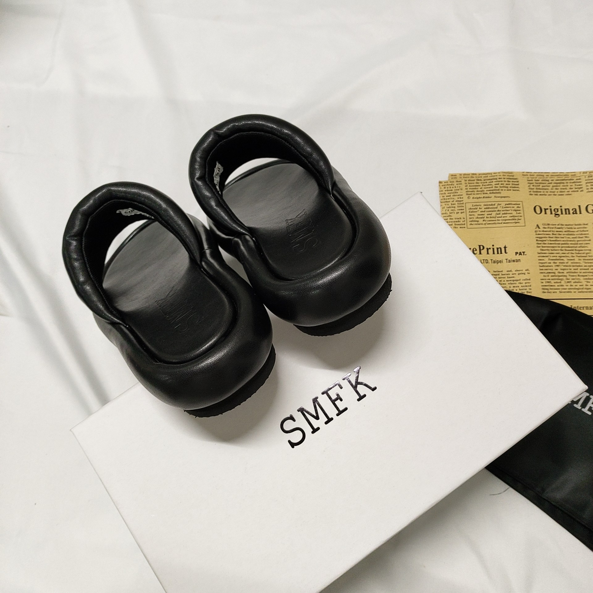 Smfk solid black slippers top quality-Luxeon