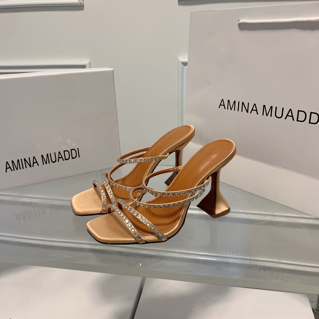 amina muaddi Stitched Heeled Sandals-Luxeon