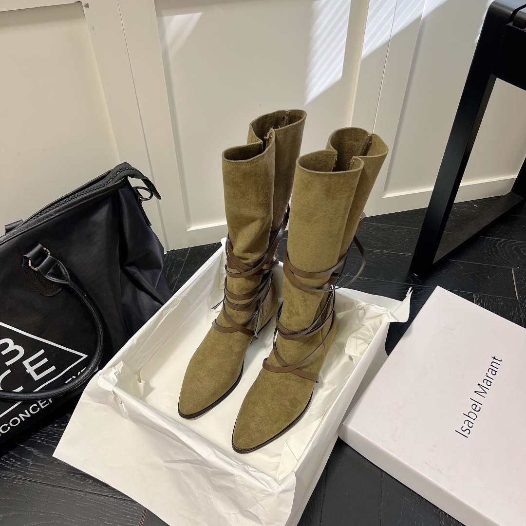 Isabel Marant strips style high knee boots-Luxeon