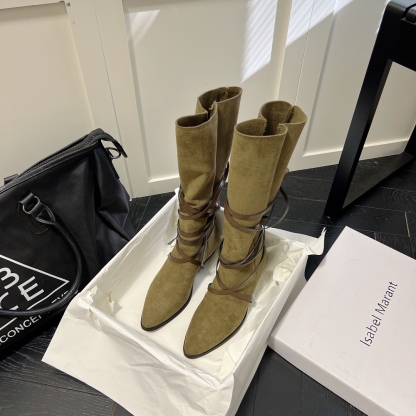 Isabel Marant strips style high knee boots-Luxeon