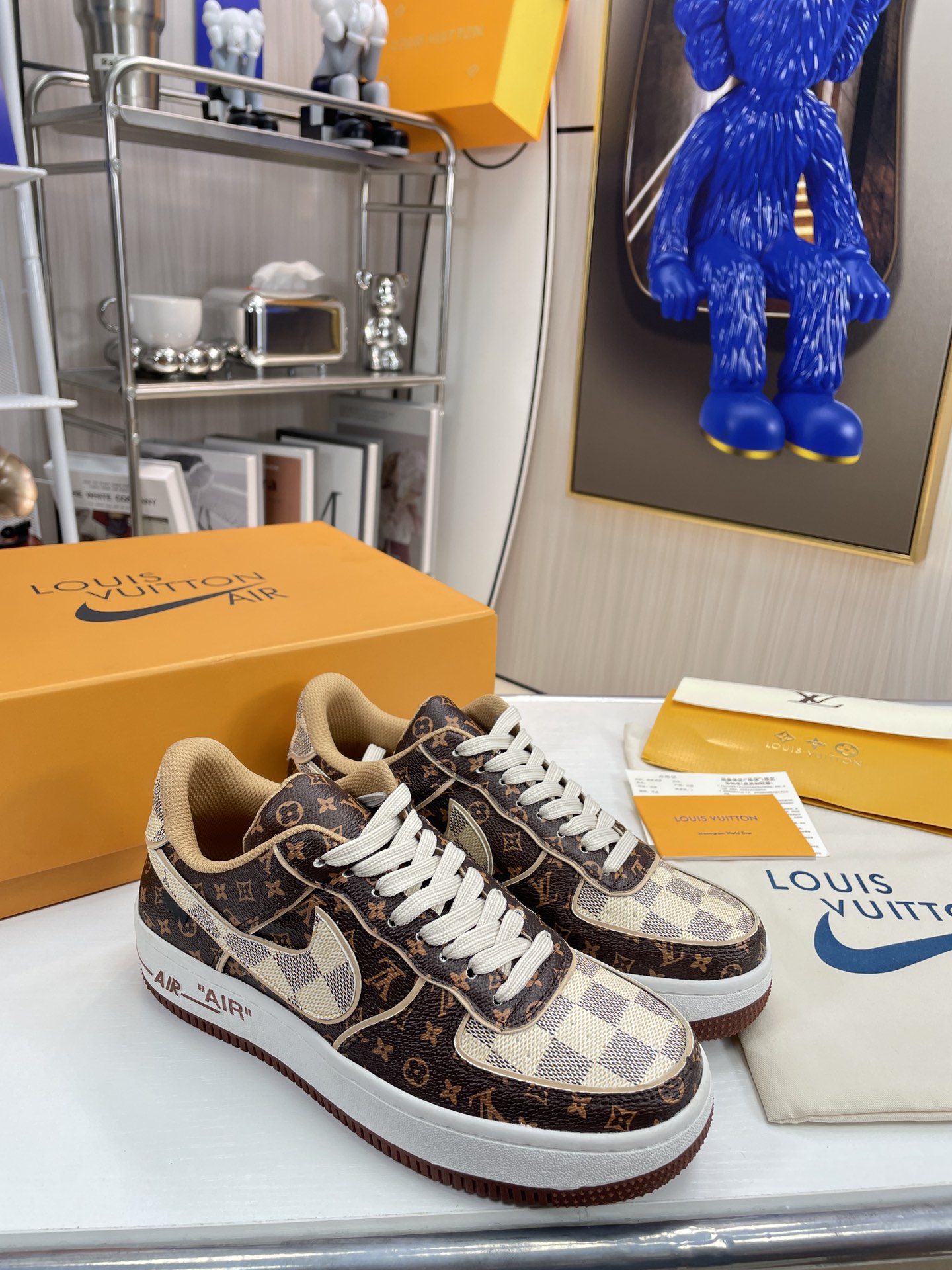 . x . Air Force 1"07 L style8 Low"Damier Azur/Brown/L style Monogram co-brand sneakers-Luxeon