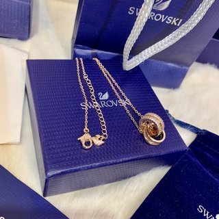 Swarovski Pure Crystal Double Ring Swan Necklace-Luxeon