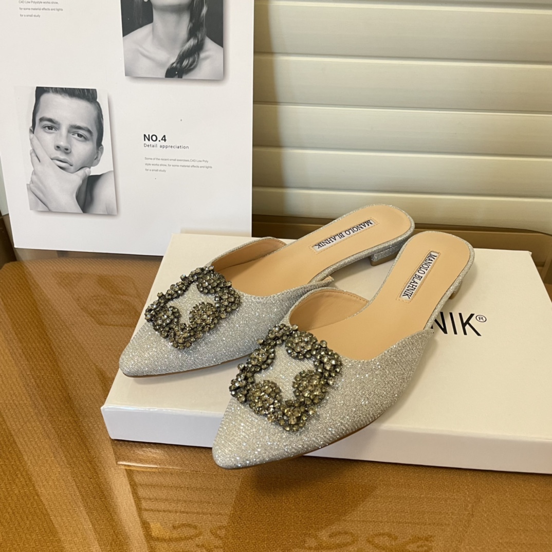 Manolo Blahnik pointed toe flat slippers-Luxeon