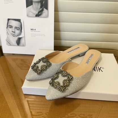 Manolo Blahnik pointed toe flat slippers-Luxeon