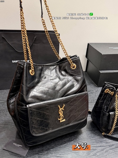 Oil-waxed leather chain bucket bag 28*29cm