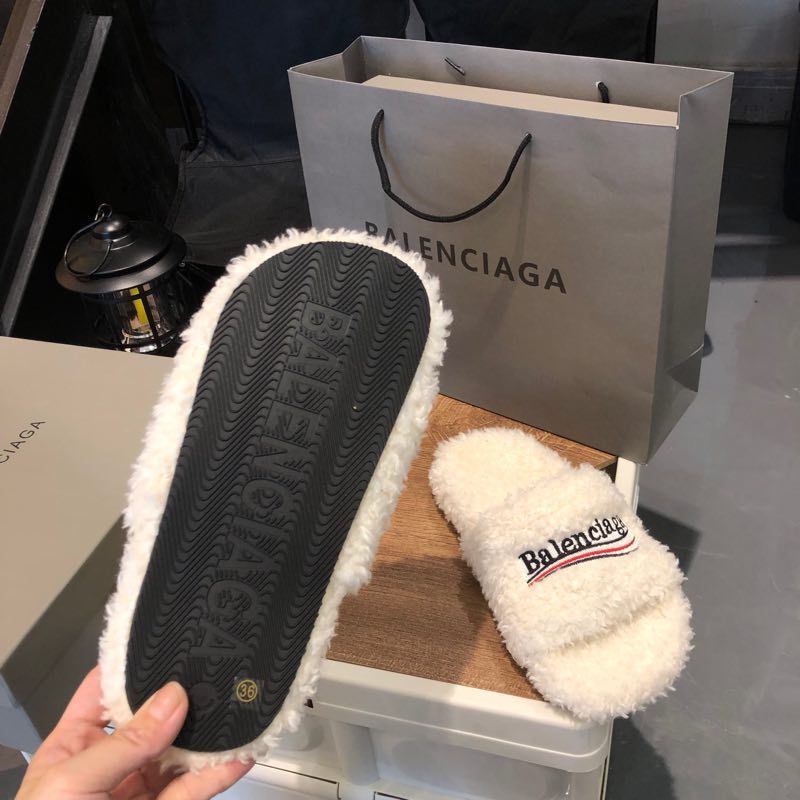 B style new women fur slippers with logo upper-Luxeon