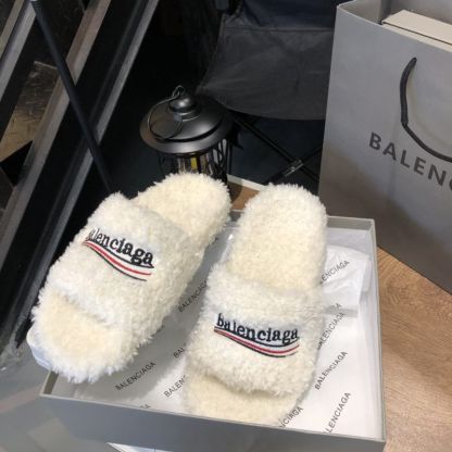 B style new women fur slippers with logo upper-Luxeon