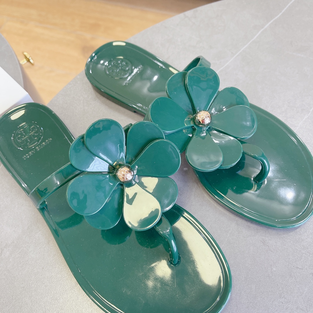 Tory Burch PVC summer new flower decoration slippers flop flips-Luxeon