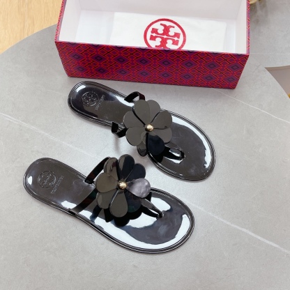 Tory Burch PVC summer new flower decoration slippers flop flips-Luxeon