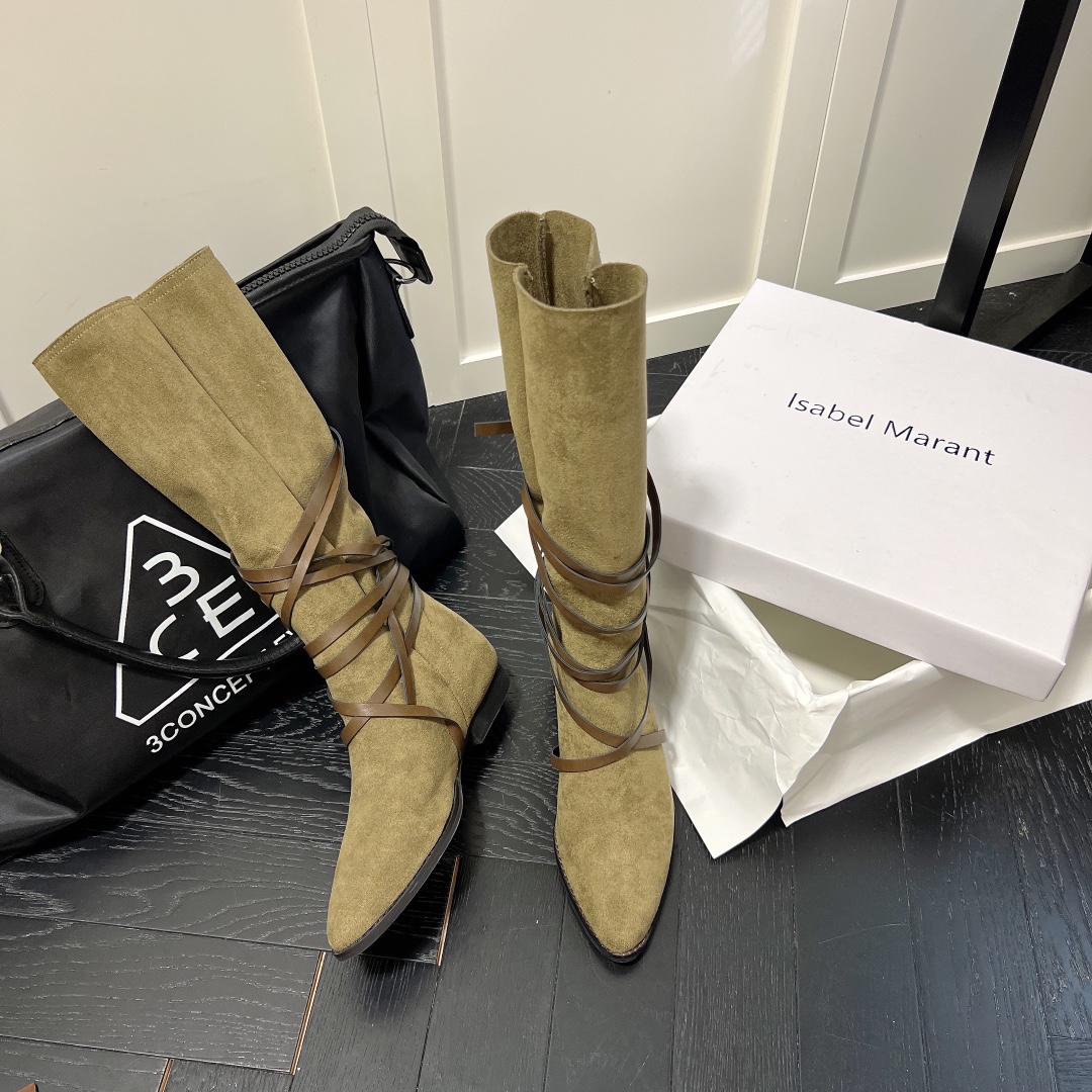 Isabel Marant strips style high knee boots-Luxeon