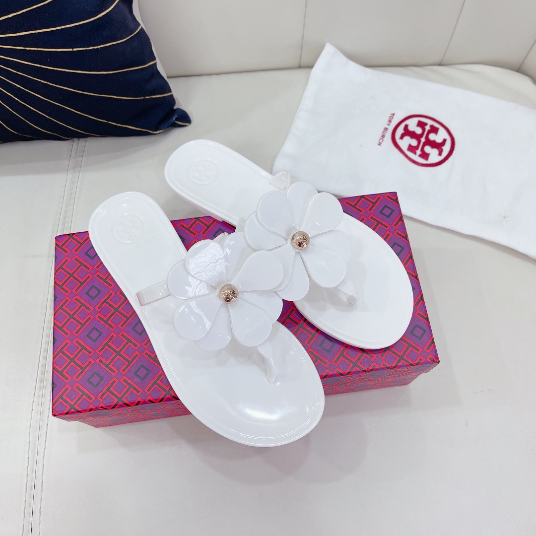 Tory Burch PVC summer new flower decoration slippers flop flips-Luxeon