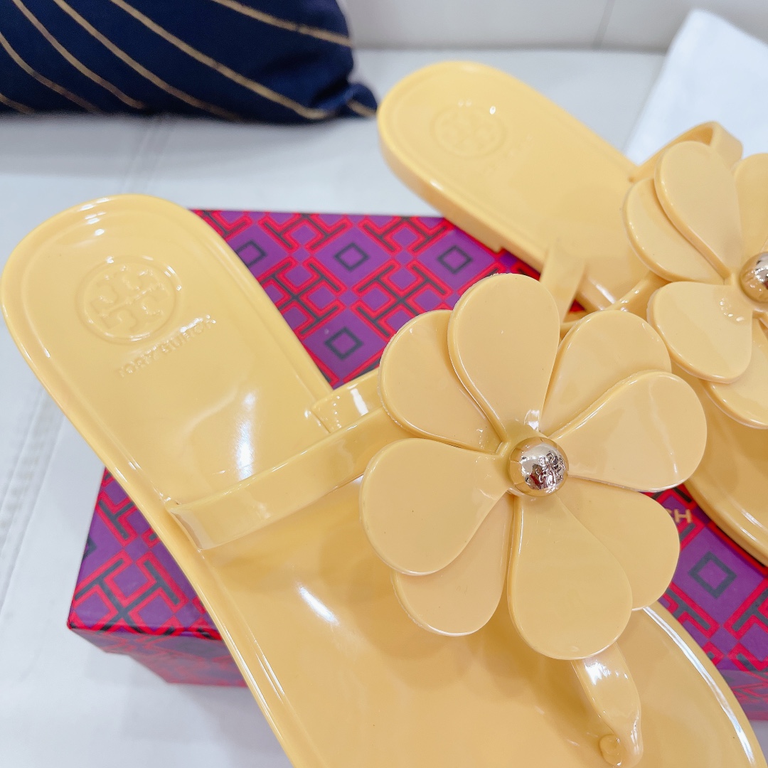 Tory Burch PVC summer new flower decoration slippers flop flips-Luxeon