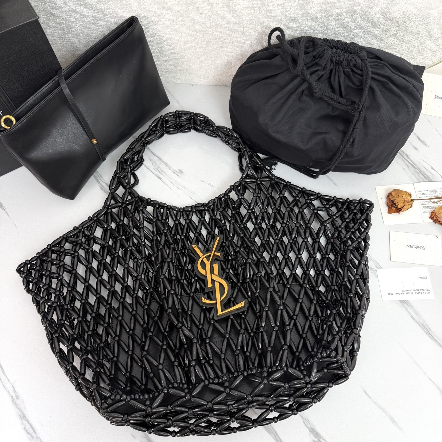 Beaded woven tote bag