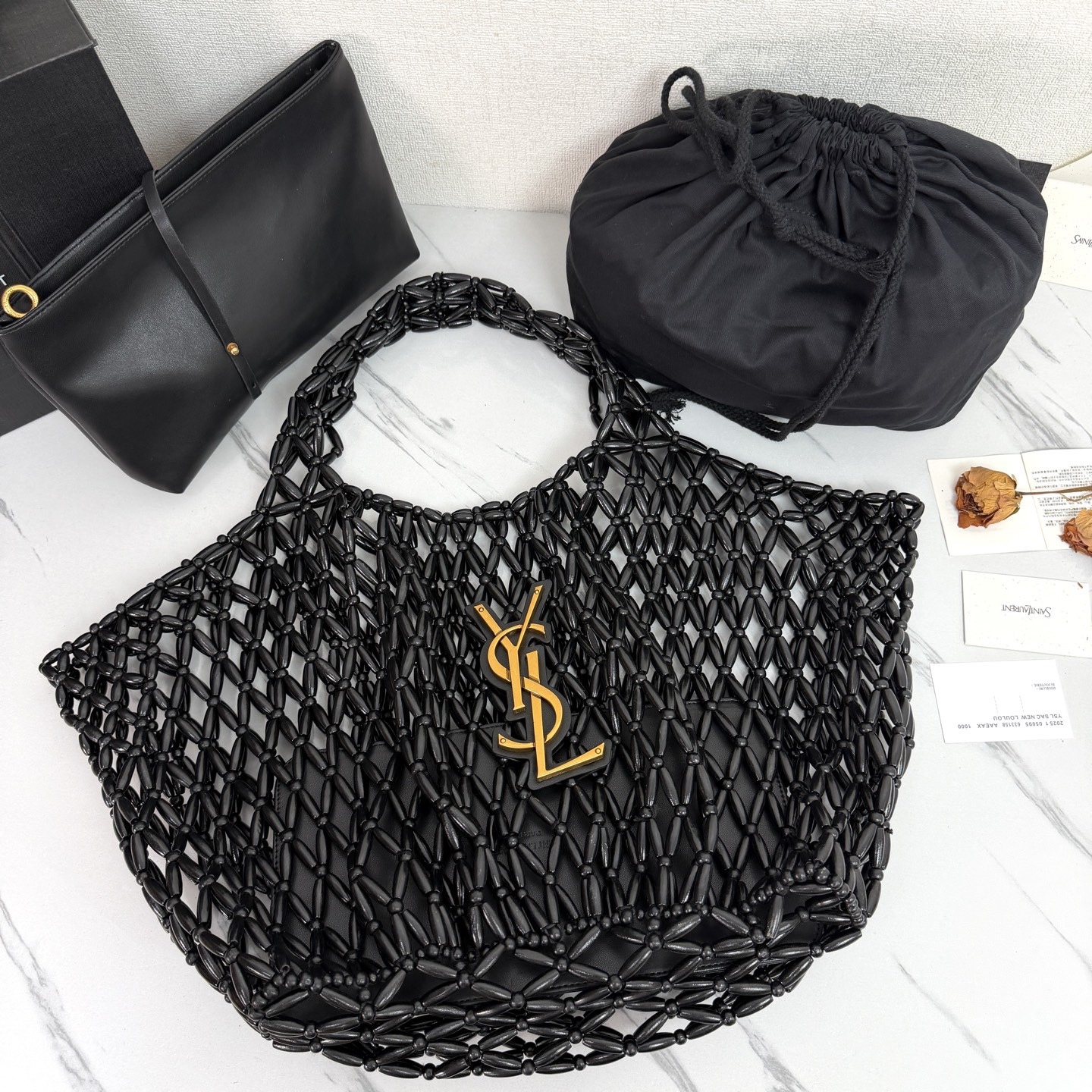 Beaded woven tote bag