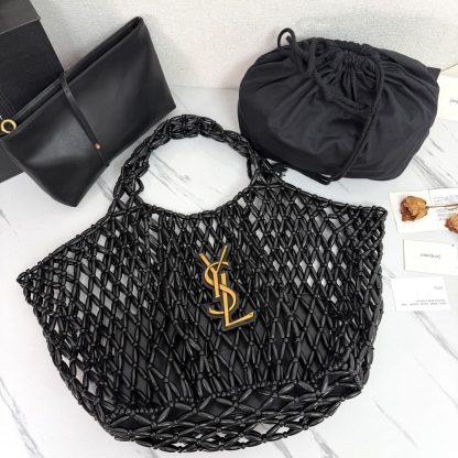 Beaded woven tote bag