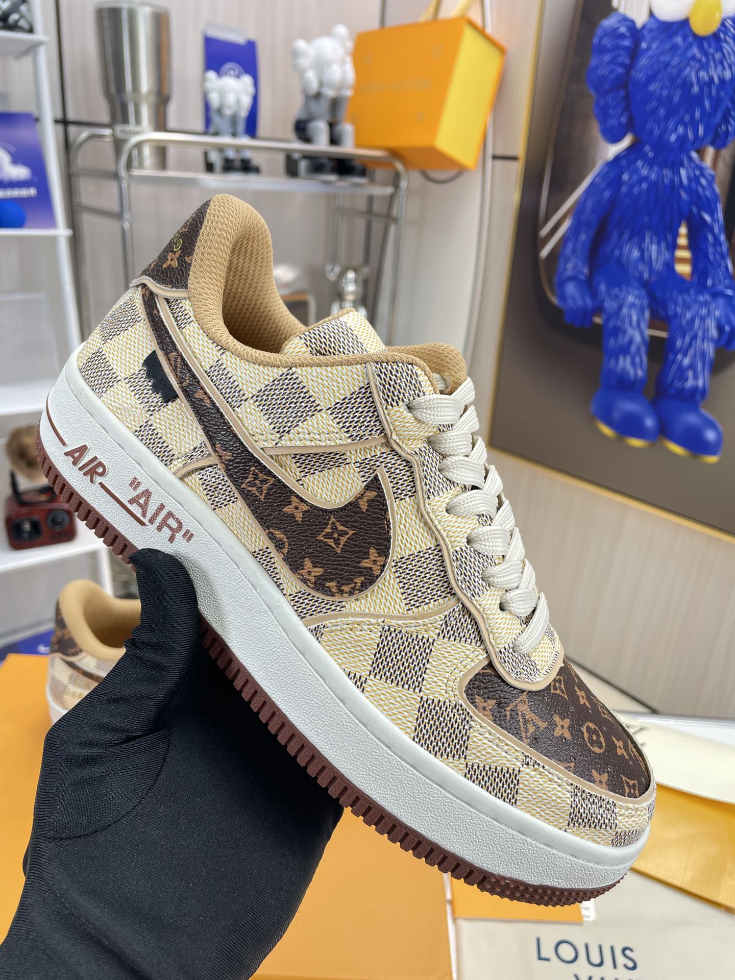 . x . Air Force 1"07 L style8 Low"Damier Azur/Brown/L style Monogram co-brand sneakers-Luxeon